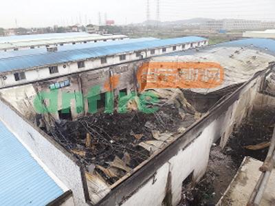 广东一塑料厂大火殃及纸箱厂 两厂屋顶均被烧塌