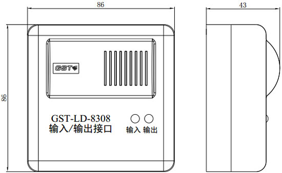 GST-LD-8308输入/输出接口外形示意图