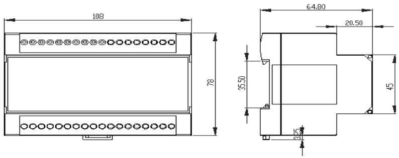 USC6548三相四线双电源电压传感器安装尺寸图