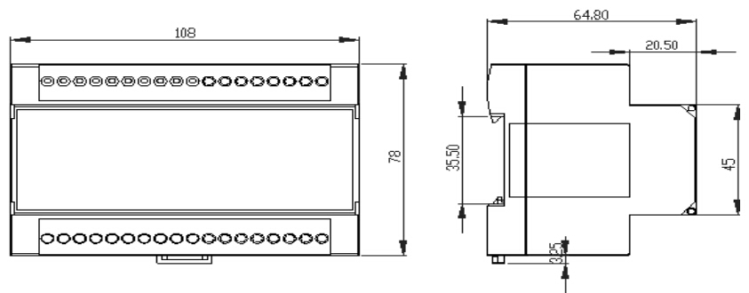 USC6538交流三相三线双电源电压传感器安装尺寸图
