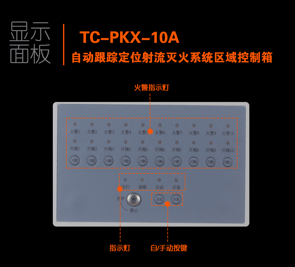 TC-PKX-10A自动跟踪定位射流灭火系统区域控制箱显示面板
