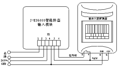 J-EI6033智能防盗探测器接口安装接线