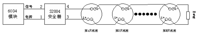 J-EI6034中继模块与J-SAP-EI6023型非编码消火栓按钮的连接方式