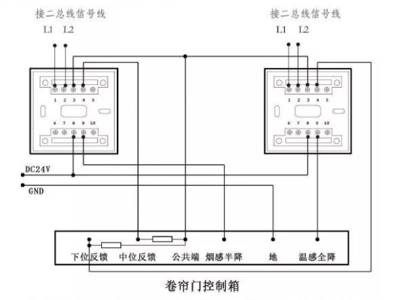 JF-M22输入/输出模块与防火卷帘门控制接线方式
