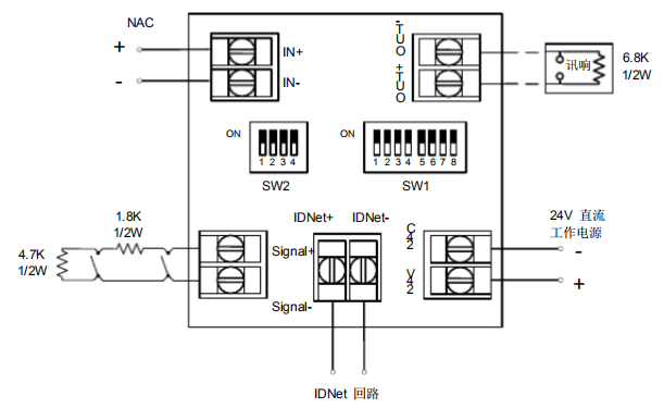 CN4090-9118与Simplex讯响产品的接线图