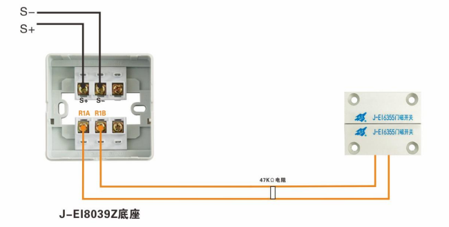 J-EI8030/N单输入模块接门磁开关接线图（常闭式防火门）
