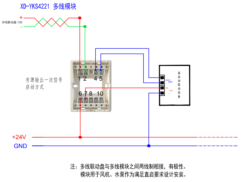 XD-YS4221多线模块有源输出一次信号启动方式接线图