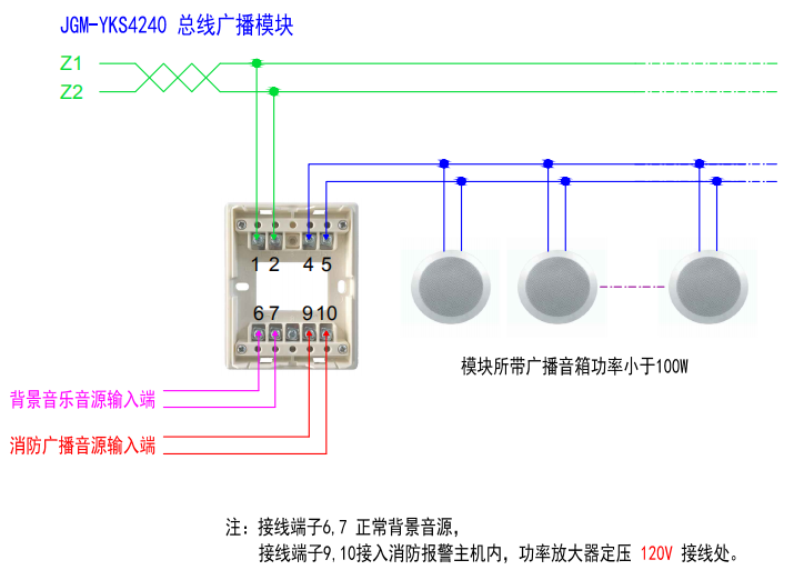 JGM-YKS4240扬声器监视模块接线图