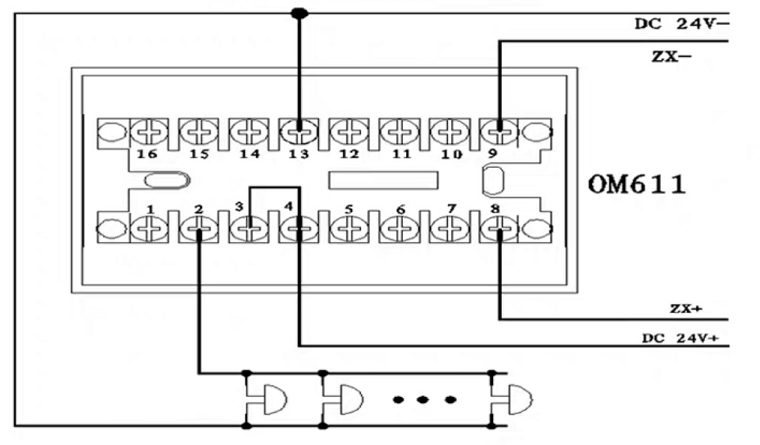 OM611输入输出模块控制警铃接线图