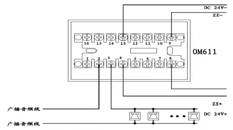 OM611输入输出模块控制广播接线图