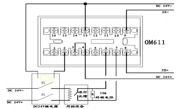 OM611输入输出模块控制继电器接线图