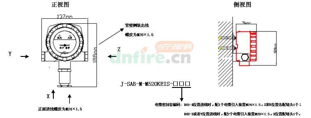 J-SAB-M-M520KEIS防爆手动报警按钮外形结构