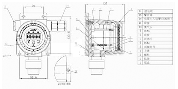 JTQ-AEC2232dX有毒有害气体检测报警仪结构图