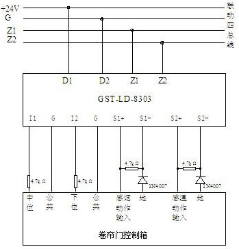 无源常闭检线输入接线示意图