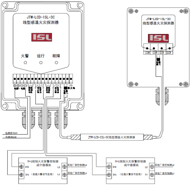 JTW-LCD-ISL-3C线型感温火灾探测器系统接线图
