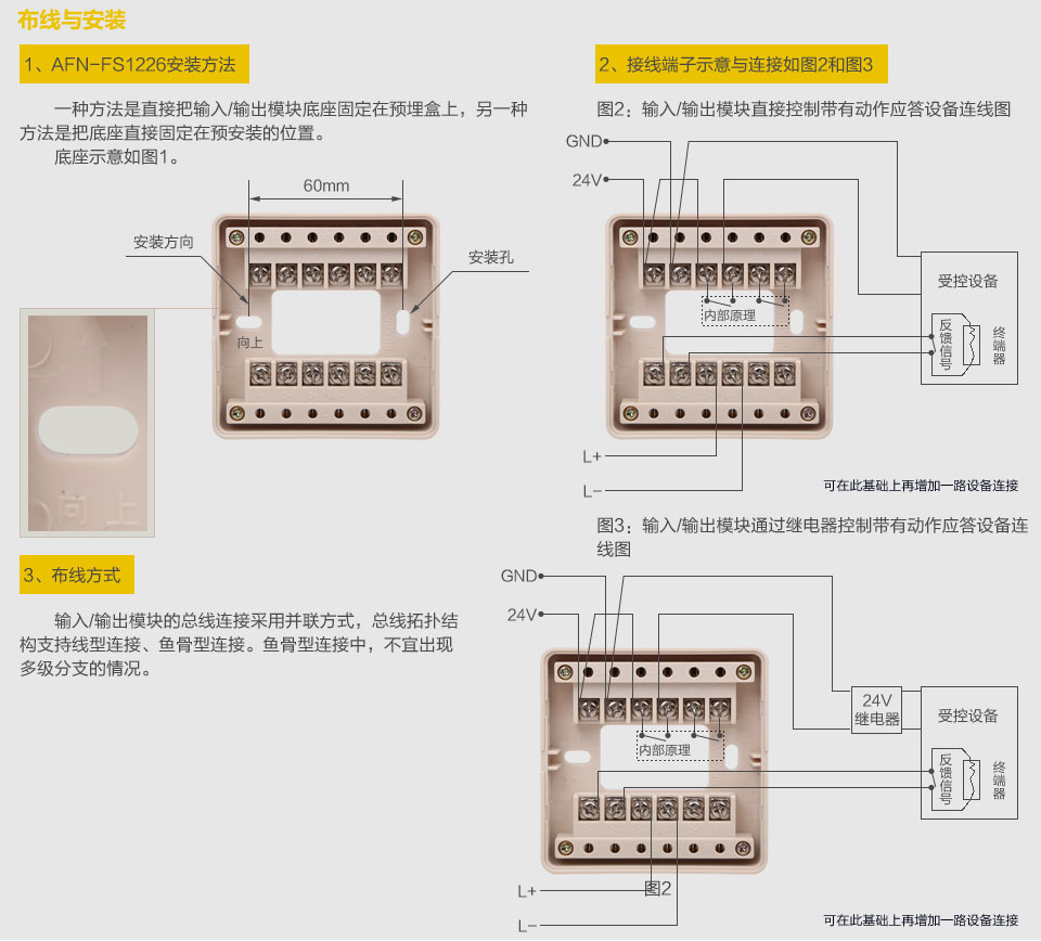 赋安AFN-FS1226输入输出模块 布线与安装