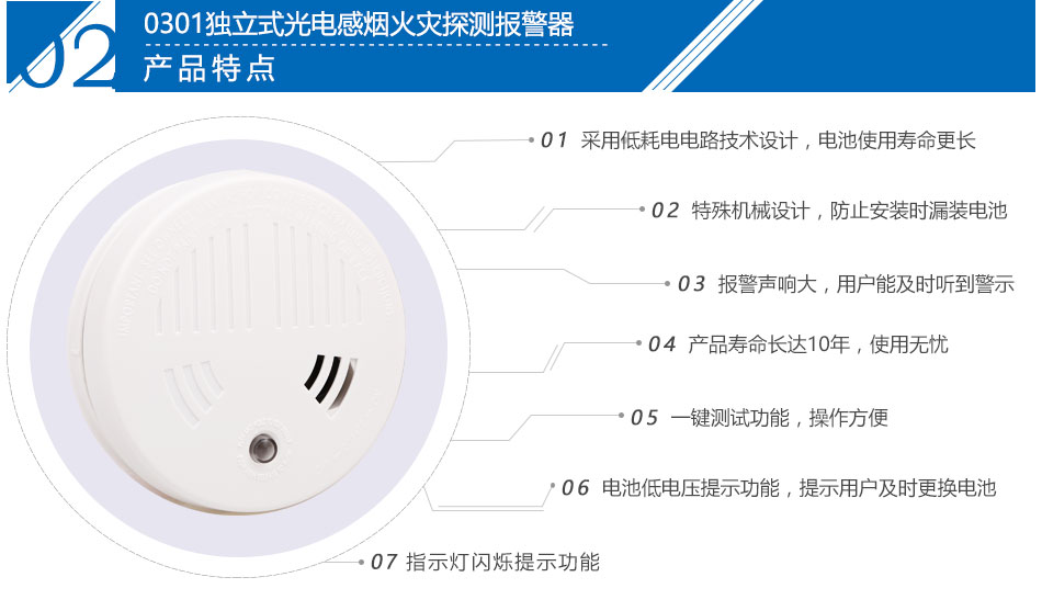 0301独立式光电感烟火灾探测报警器产品特点