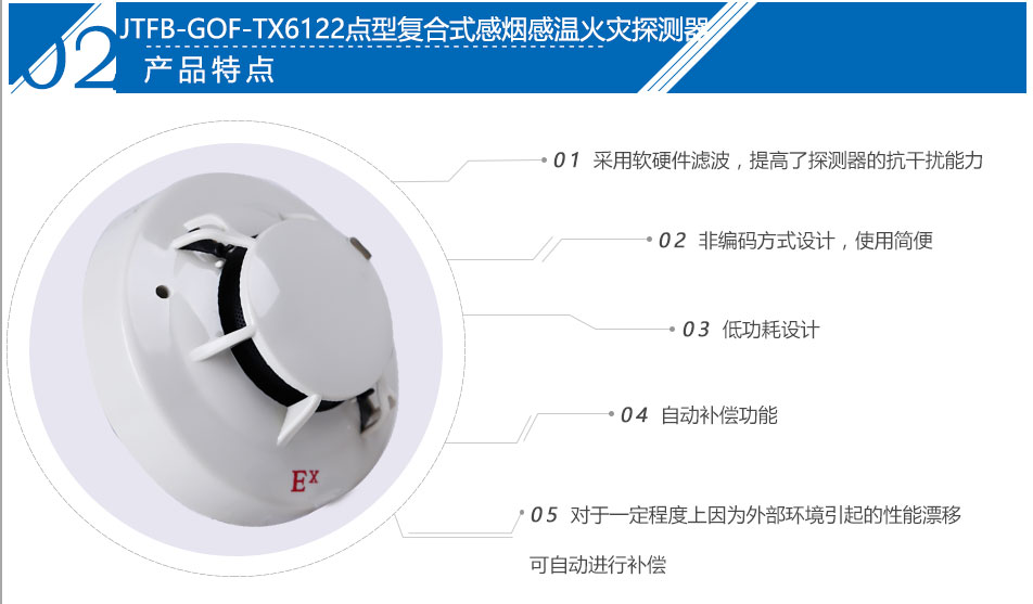 泰和安JTFB-GOF-TX6122点型复合式感烟感温火灾探测器产品特点