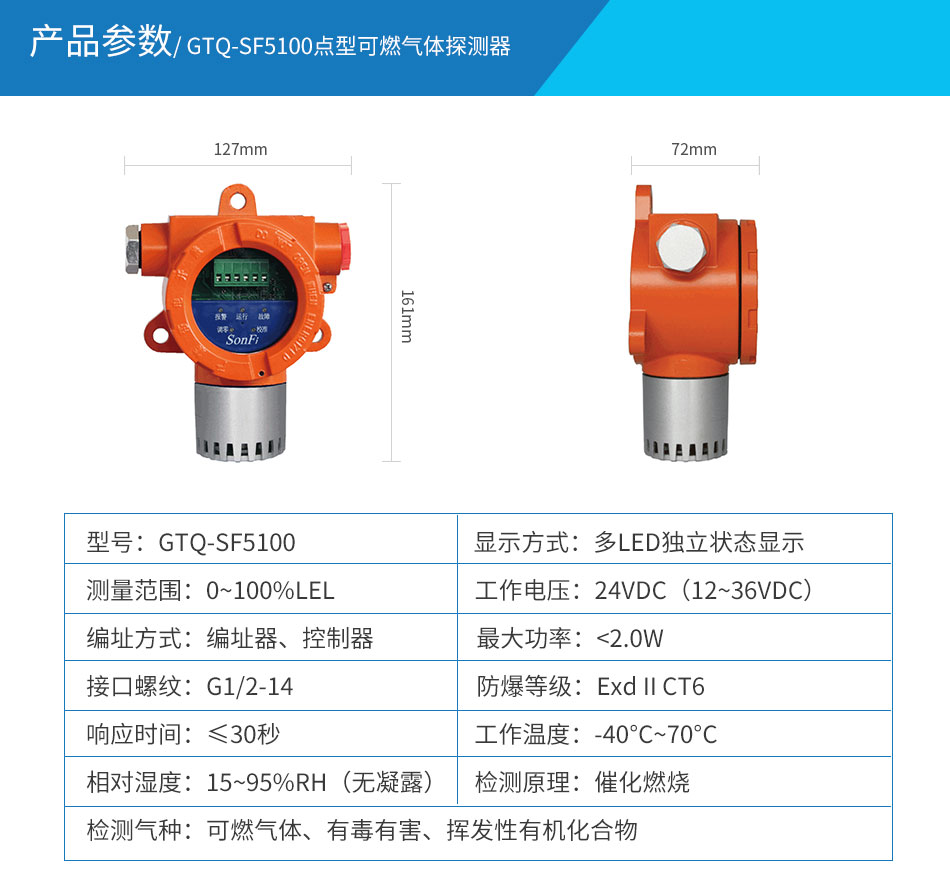 GTQ-SF5100点型可燃气体探测器参数