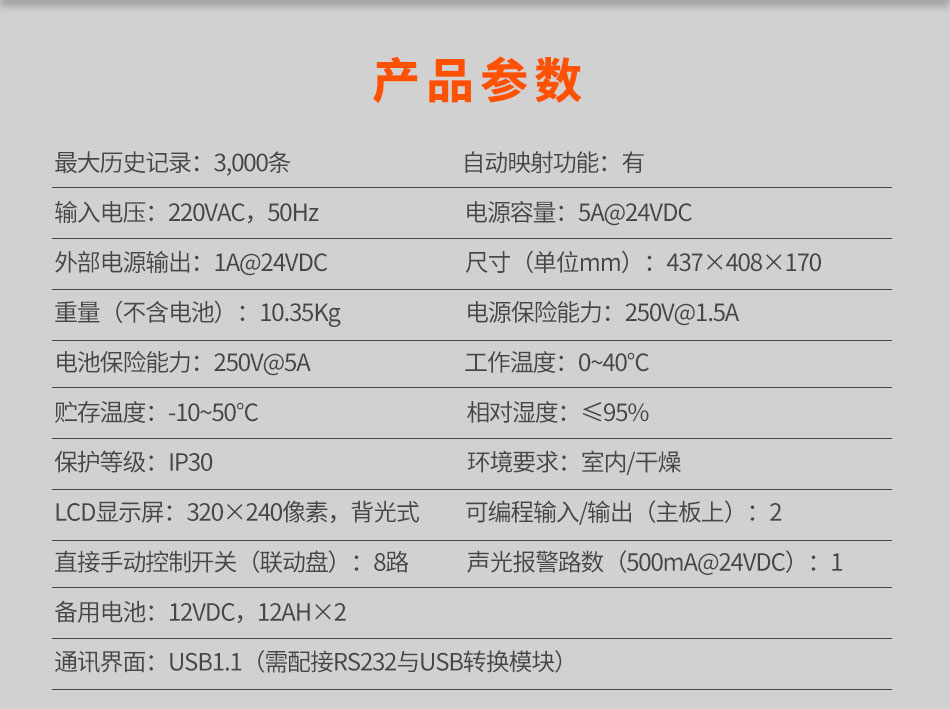 FC1820-B壁挂火灾报警控制器(1回路)参数