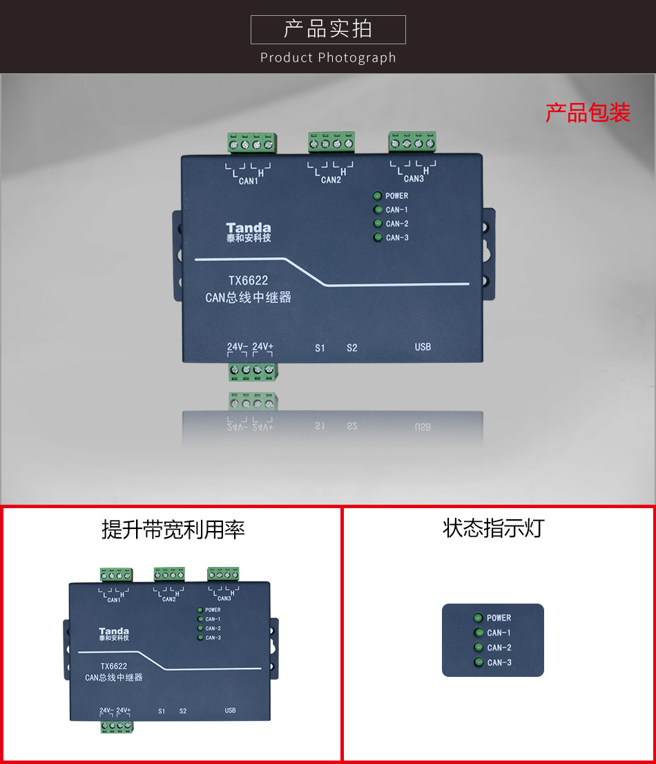 TX6622CAN总线中继器实拍图