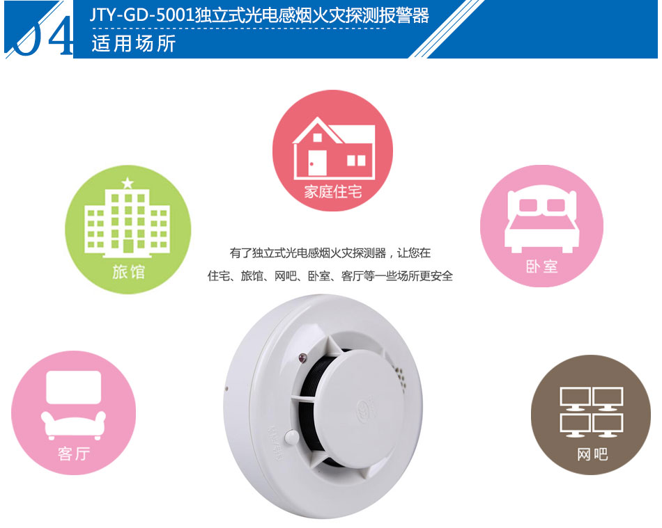 JTY-GD-5001独立式光电感烟火灾探测报警器应用场所