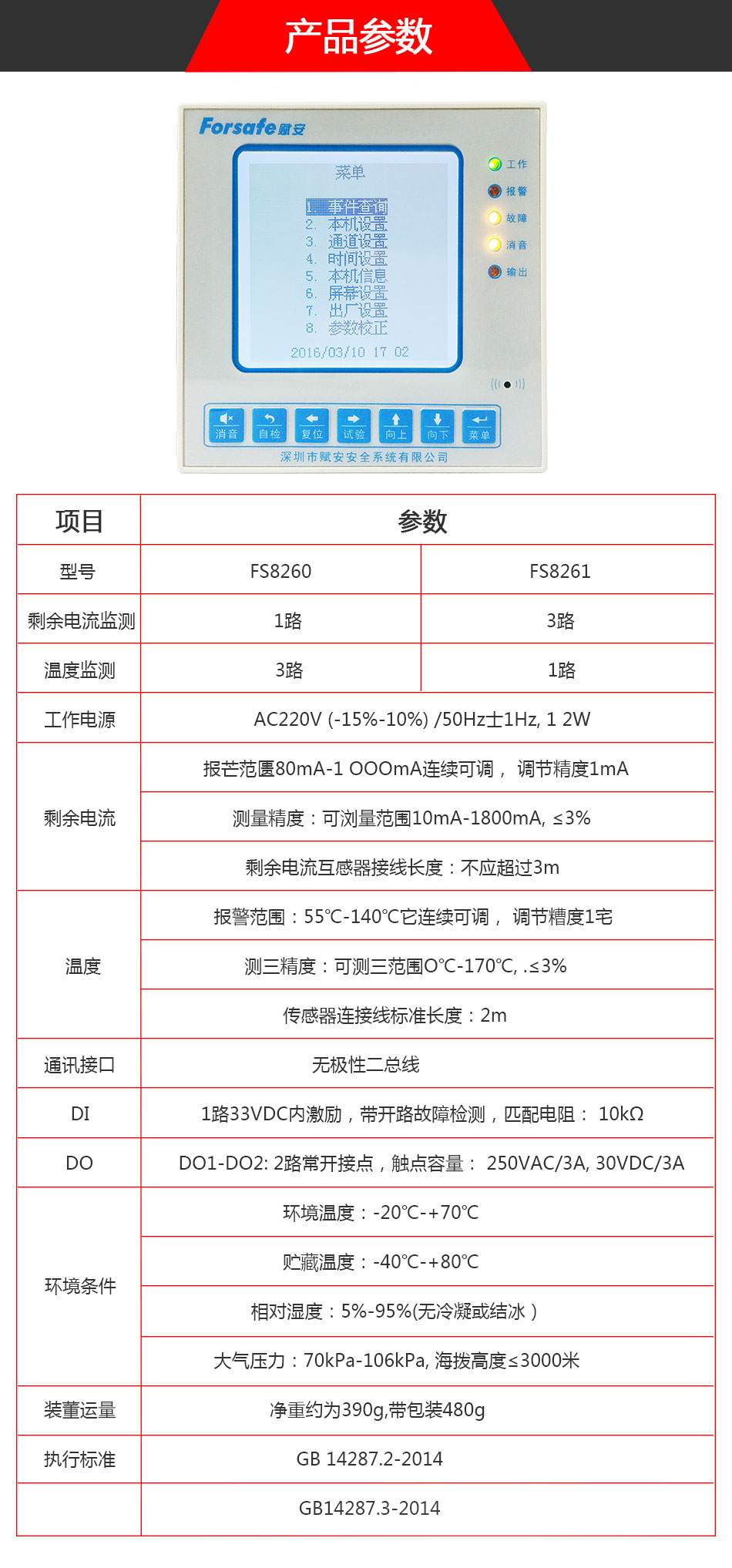 FS8260/FS8261组合式电气火灾监控探测器