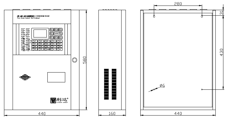 利达JB-QB-LD128EH(M)火灾报警控制器外形结构示意图