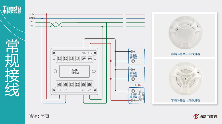 泰和安消防TX3217A中继模块接线