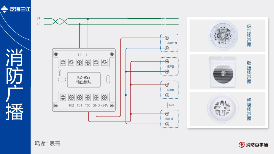 KZ-953输出模块接消防广播