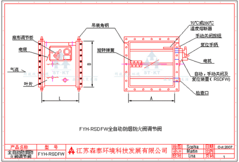 FYH-RSDFW全自动消防防火阀结构