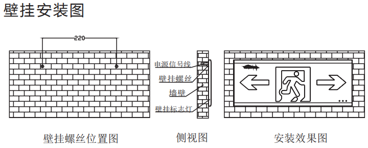 应急照明疏散标志指示灯-超薄拉丝铝壁挂安装示意图