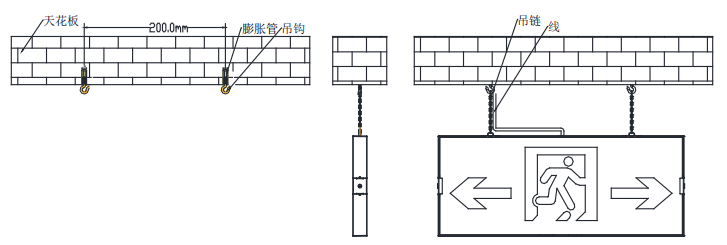 玻璃吊装式应急疏散标志指示灯安装