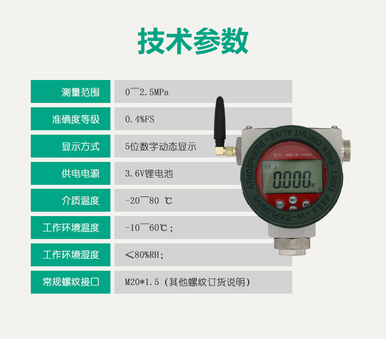 WANLIN-TP9004防爆型无线远程报警数显压力计技术参数