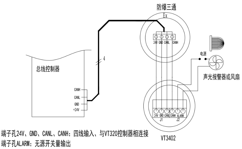 VT3402点型可燃气体探测器接线图