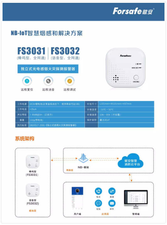 赋安消防NB-IoT智慧烟感解决方案