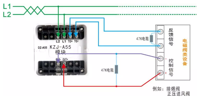 KZJ-A55输入输出模块（电磁阀类）接线图