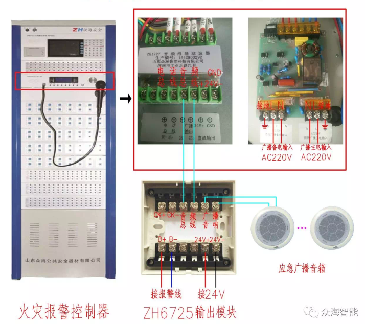 ZH6725输出模块 广播模块接线图