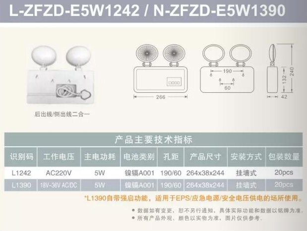 L-ZFZD-E5W1242/N-ZFZD-E5W1390后出线全塑双头灯