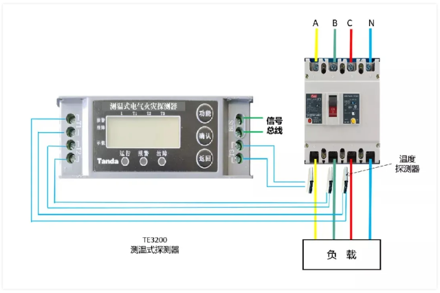 TE3200测温式电气火灾监控探测器接线图