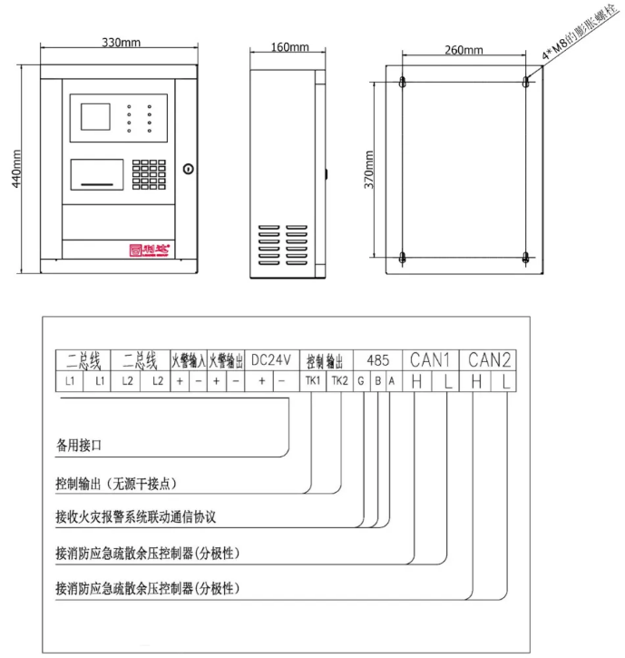 消防应急疏散余压监控器接线示意图