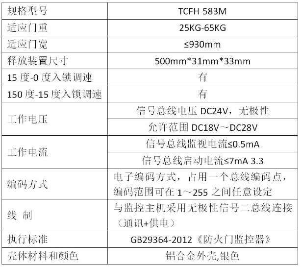 TCFH-583M防火门定位与释放装置技术参数