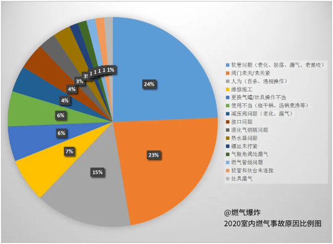 2020年室内燃气事故原因比例图