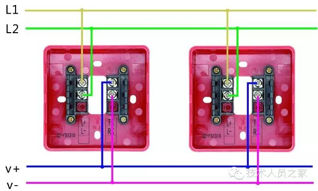 J-SAP-FS1310手动火灾报警按钮接线示意图