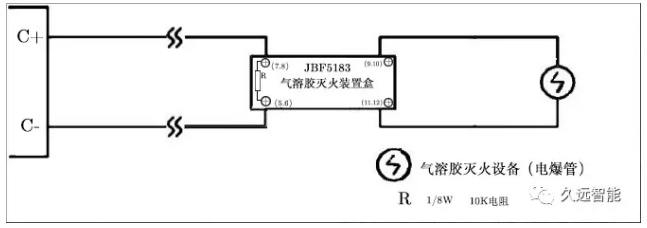 JF999-QMH1气体灭火控制器喷洒启动输出接线图