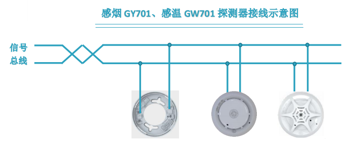 感烟 GY701、感温 GW701 探测器接线示意图