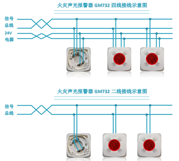 火灾声光报警器 GM732 四线接线示意图