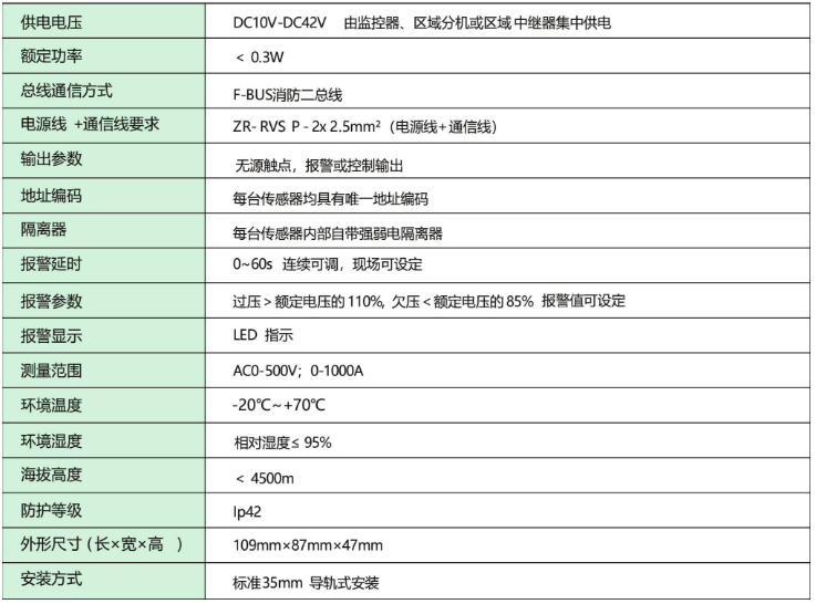 XM-U系列消防设备电源监控电压信号传感器技术参数