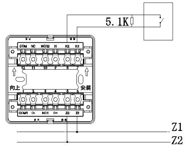 锐安科技RF1300输入模块常开检线接线示意图