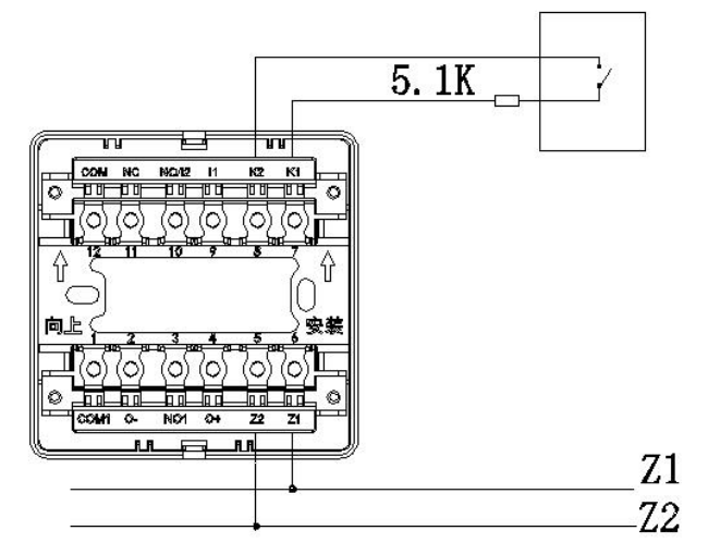 锐安科技RF1300输入模块常闭检线接线示意图